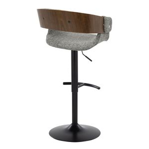 Elisa Mid Century Modern <b>Adjustable</b> Barstool with Swivel Black Metal Walnut Wood Grey Fabric Rounded T <b>Footrest</b> - Product Image 4