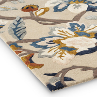 Alfombra de Lana de Nueva Zelanda Hecha a Mano por Rugfine, Color Verde Azulado y Marfil, Alfombra Artesanal de Primera Calidad con Elegante Diseño Botánico