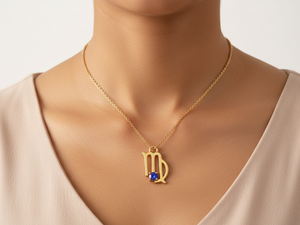 Collar con Colgante de Latón Chapado en Oro del Signo Virgo, con Circonita Cúbica de Corte Brillante y Cadena de Caja, Joyería para Uso Diario, Unisex, para el Mes de Agosto - Product Image 3