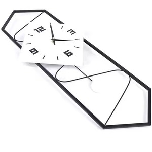 Black Metal Wall <b>Clock</b> Abstract Geometric Design Quartz Analog Silent Living Room Decor Hanging Style <b>Clock</b> For Office - Product Image 1