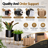 Lot de deux jardinières décoratives modernes en métal avec support doré, pots noirs étanches pour intérieur, maison, hôtel, bureau