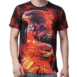 Camiseta de Manga Corta con Cuello Redondo para Hombre, Estampado de Águila Roja por Sublimación, Estilo Casual - Product Image 1