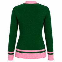 Pull personnalisé pour femme, vert et rose, col en V, style preppy, broderie boutonnée, pull d'hiver à manches longues, tricot acrylique