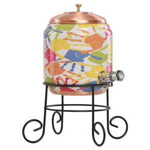 Handcrafted 100% Pure <b>Copper</b> Water Dispenser Tank With Enamel Printed Design Ayurvedic Health Benefits Water Storage Pot - Product Image 6