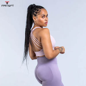 Soutien-gorge de sport long pour femme, maintien élevé, effet push-up, pour le yoga - Grande taille, léger, respirant, logo frontal - Product Image 3