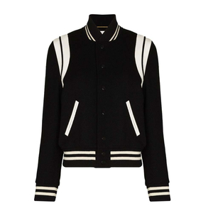 เสื้อแจ็คเก็ตวาร์ซิตี้ผู้หญิงสุดเท่ห์ ทรงเลตเตอร์แมน บอมเบอร์โค้ท แขนเสื้อตัดสี ติดกระดุมแป๊ก สปอร์ตแฟชั่นสำหรับผู้หญิง - Product Image 4