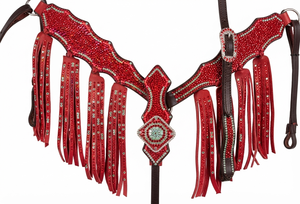 Juego de arreos para caballo de cuero genuino rojo personalizado 2026 con incrustaciones de cristales de imitación, ligero, de cuero occidental para todas las estaciones - Product Image 4