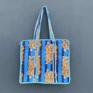 Bolsa de Compras Ecológica de Algodón de Color Sólido, Ligera, para Verano y Otoño, Hecha a Mano con Estampado de Bloques, Acolchada, con Bolsillo Práctico, para la Playa - Product Image 1