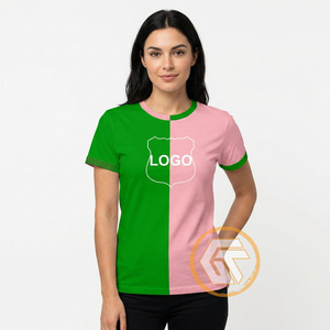 Vente en gros GREEK TREASURES Alpha |   T-shirt décontracté pour femmes Kapa - 100% coton jersey rose et vert respirant à manches courtes - Product Image 2