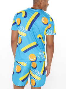Men's Casual Summer Short Sleeve Woven 100% Cotton Breathable Solid Design Digital Printing T-Shirt Shorts <b>Set</b> - Product Image 6