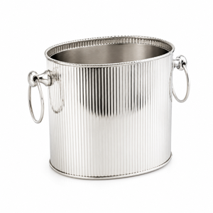 Seau à glace de luxe en acier inoxydable cannelé, refroidisseur à vin ovale côtelé, seau à champagne pour mariages et fournitures de restauration hôtelière - Product Image 1