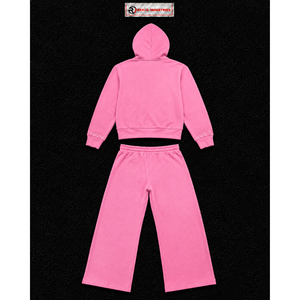 Conjunto Deportivo Rosa Personalizado para Mujer, Sudadera con Cremallera Completa y Pantalones Anchos con Logotipo Gráfico, Ropa Deportiva Casual de Calle, Venta al Por Mayor - Product Image 6