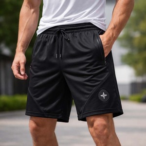 Pantalones Cortos Deportivos Negros para Hombre, Estilo Techwear, con Bolsillo con Cremallera, para Gimnasio, 100% Poliéster, Color Sólido, Logotipo Personalizado Disponible - Product Image 4