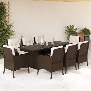 Ensemble de salle à manger de jardin en rotin blanc crème et brun, 6 places, mobilier d'extérieur résistant aux intempéries, design contemporain - Product Image 1