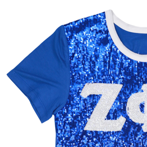 Zeta Phi Beta <b>Sequin</b> T Shirt Royal Blue Greek Letter Tee Short Sleeve Sorority Apparel Sparkle Stylish Cotton <b>Top</b> Fit - Product Image 3