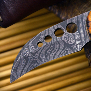 Cuchillo de Caza de Acero de Damasco, Hoja de Punta Caída, Borde Recto, Grosor de 0.6mm, Mango de Madera, Uso en Exteriores - Product Image 6