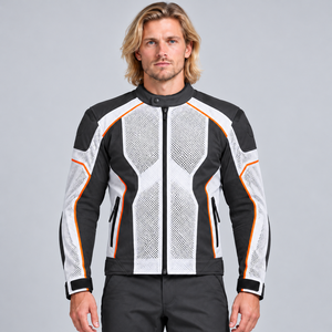 Veste en mesh réfléchissante pour motard avec détails haute visibilité, panneaux aérés, poignets ajustables et coupe confortable pour la conduite nocturne - Product Image 1