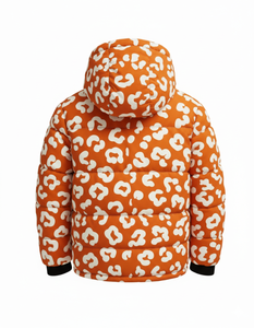 Chaqueta Acolchada con Capucha y Estampado de Leopardo Naranja Personalizada, Abrigo de Invierno Cálido, Moda Urbana, Proveedor Mayorista, OEM, ODM - Product Image 5