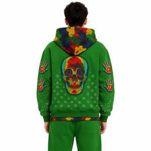 New Fashionable Blue Camo Pocket Graphic Handprint Hoodies Full Zip Heavyweight Cotton Streetwear Pullover Private Label Factory - Product Image 5