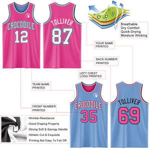 Conjunto de Uniforme de Baloncesto Reversible de Secado Rápido 2026, 100% Poliéster, Jersey Rosa, Pantalones Cortos Azules Sublimados, Kit de Ropa Deportiva para Equipo - Product Image 3