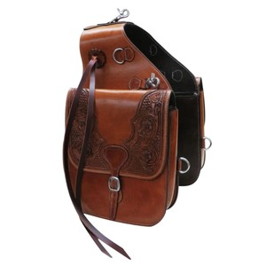 Bolsas de Silla de Montar Occidentales de Cuero Genuino Hechas a Mano, Bolsa de Almacenamiento para Montar a Caballo con Correas Ajustables - Product Image 1