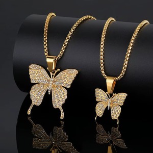 Colgante de mariposa de acero inoxidable con diseño nuevo, chapado en oro y diamantes, estilo hip hop, para mujer. - Product Image 6