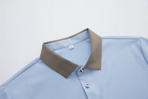 เสื้อโปโลแขนสั้นสีฟ้าอ่อนสำหรับผู้ชาย สีพื้น ผ้าทอ ทรงปกติ ปกติดกระดุม สไตล์ลำลอง - Product Image 4