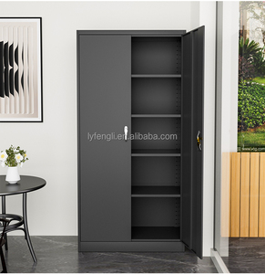 Tủ hồ sơ văn phòng bằng thép, tủ đựng đồ bằng kim loại màu đen, có khóa, tay nắm, tích hợp két sắt an toàn - Product Image 1