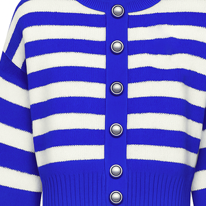 Cardigan en tricot rayé grande taille pour femme ZPB, avec logo brodé personnalisé en lettres grecques, boutonné, coupe oversize - Product Image 5