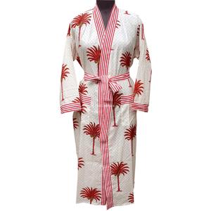 Kimono de Algodón 100% con Estampado de Árboles y Rayas, Cuello en V, Largo Completo, de Secado Rápido, para Verano, Ropa de Dormir Casual y Túnica de Playa - Product Image 1