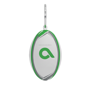 Porte-clés de rugby en métal, alliage de zinc de qualité supérieure, porte-clés en forme de ballon, logo gravé personnalisé, fournisseur pour les clubs sportifs et les promotions d'événements - Product Image 1