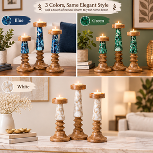 Juego de Portavelas de Resina y Madera Hechos a Mano, 3 Piezas, Soporte de Madera para Velas de Pilar con Piedra Azul, Decoración de Lujo al por Mayor - Product Image 3
