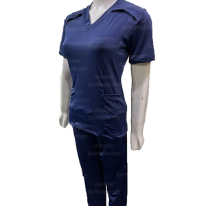 Women's Blue V-Neck Top and Pants Hospital Nursing Scrubs Suit Professional Uniforms for Nurses and <b>Doctors</b> - Product Image 2