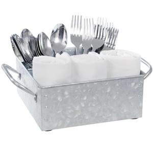 Organizador de utensilios de metal galvanizado con mango de madera, 3 compartimentos, para cubiertos, ideal para encimeras de cocina y fiestas - Product Image 2
