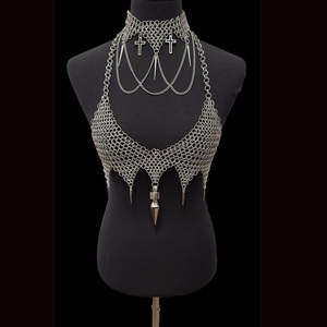 Handmade Stainless Steel Chainmail <b>Bikini</b> Halter <b>Top</b> & Gothic Choker Set Andris - Product Image 3