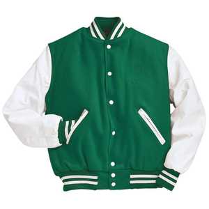 Chaqueta Varsity de béisbol de invierno color granate sólido OEM para hombre con mangas de cuero, ligera y con botones. - Product Image 2