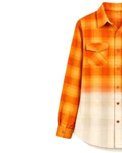Chemise en flanelle à carreaux ombrés orange pour femme, personnalisée par le fabricant, à manches longues, boutonnée, décontractée, avec deux poches poitrine - Product Image 3