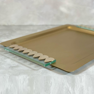 Elegant <b>Gold</b> <b>Serving</b> <b>Tray</b> Featuring Uniquely Textured Acrylic Handles, Perfect For Adding A Luxury Touch To Any Modern Table Set - Product Image 3