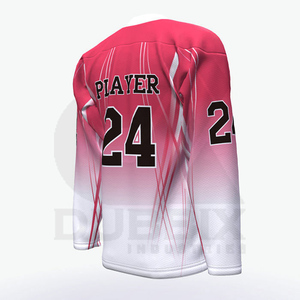 เสื้อฮอกกี้น้ำแข็งแบบซับลิเมชั่นสั่งทำพิเศษ คอวี แขนยาว สีชมพูไล่เฉด ผ้าตาข่ายระบายอากาศ โพลีเอสเตอร์ ไซส์พลัส สำหรับผู้ใหญ่ ใส่ได้ทั้งชายและหญิง ชุดกีฬา - Product Image 3