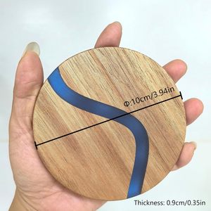 Posavasos Cuadrados de Lujo Hechos a Mano con Madera de Acacia y Resina Epoxi, Diseño Único de Arroyo Azul, 4 mm de Grosor, Más de 600 mm de Diámetro, Decoración para el Hogar - Product Image 5