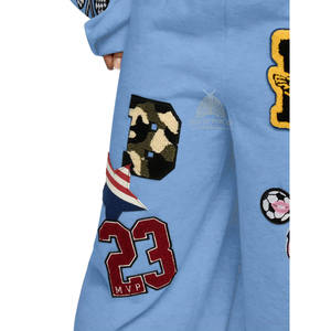 กางเกงขายส่งผ้าฝ้าย 100% สำหรับผู้หญิง คุณภาพสูง ปักโลโก้ด้วยไหมเชนีลแบบกำหนดเอง กางเกงวอร์มทรงโอเวอร์ไซส์ เอวกลาง - Product Image 5