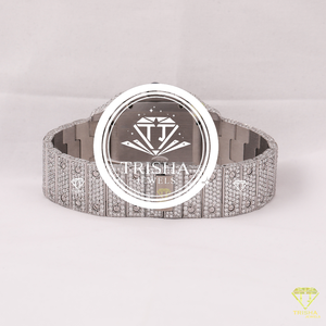 Reloj de Diamantes Moissanite de Oro Blanco Premium con Marcadores de Números Romanos Arcoíris y Diamantes Excepcionales - Product Image 4