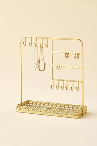 Gold Metal Jewelry Organizer with <b>Hooks</b> and Tray for Necklaces <b>Earrings</b> Rings Storage Display Stand - Product Image 6