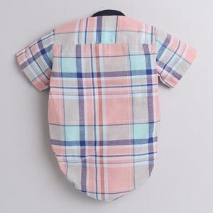 Polka Tots Camisa de media manga Romper Denim Collar Denim Pocket - Peach - Product Image 2