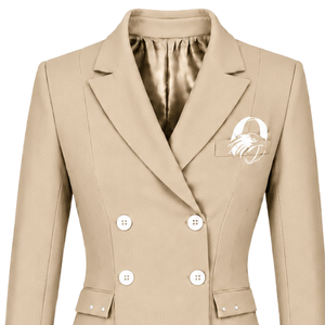 Blazer beige sur mesure pour femme, double boutonnage, coupe ajustée, manches longues, veste de costume formelle pour le bureau, uniforme professionnel avec logo - Product Image 3