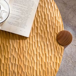 Tavolino da Caffè Rotondo in Legno Massello a 2 Ripiani Stile Mid-Century Moderno per Soggiorno con Ripiano Portaoggetti - Product Image 3