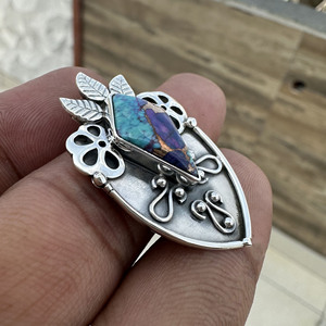 Colgante de Plata de Ley 925 con Diseño de Sobiz, Forma de Cometa, Bisel de Cobre, Turquesa y Azul Púrpura, Estilo Tribal Vintage, Venta al por Mayor - Product Image 2