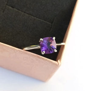 Bague en améthyste naturelle de haute qualité, en argent Sterling 925, bijoux minimalistes fins, pour mariage, fête, fiançailles, anniversaire, cadeau pour femme - Product Image 4