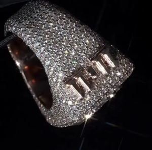 Anillo de moissanita estilo goteo de alto brillo, chapado en rodio, de plata de ley 925, con incrustaciones de diamantes, para uso unisex. - Product Image 5