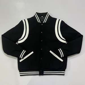 Chaquetas Varsity de Invierno Personalizadas en Blanco y Negro, Estilo Retro, de Forro Polar y Cuero, con Cuello Alto, Bordado, Transpirables y Resistentes al Viento para Hombre - Product Image 1